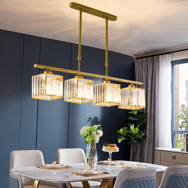 Contemporary Square 4-light Kitchen Island Lighting Wrought Iron Design Ceiling Lights