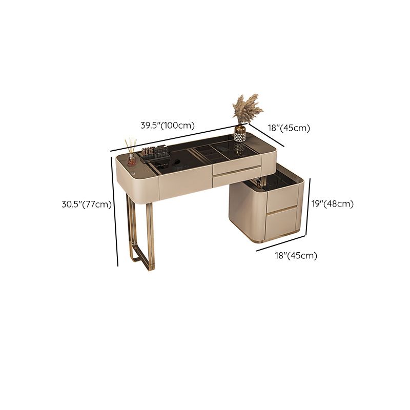 17" Wide Glam Vanity Table Glass Black Make-up Vanity with Drawer