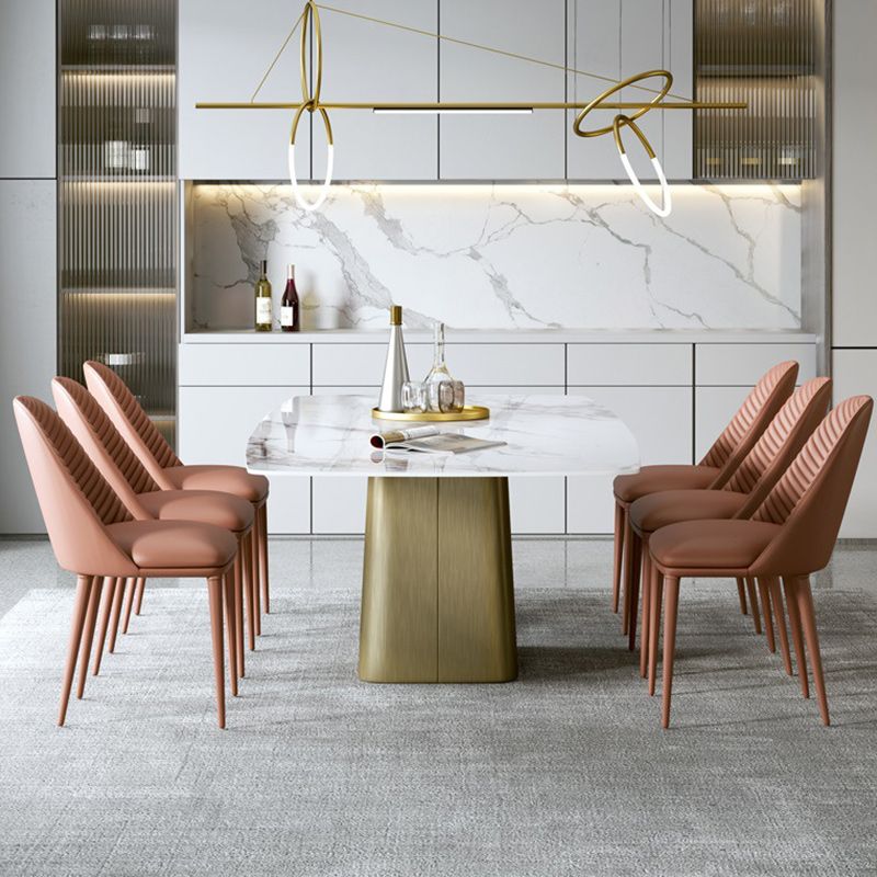 Luxury 1/2/5/7 Pieces Rectangle Dining Set Sintered Stone Top Table with Leather Chairs