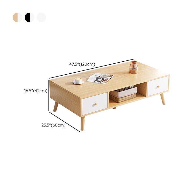 Rectangle Wooden Coffee Table 16.53"H 4 Legs Cocktail Table with Storage