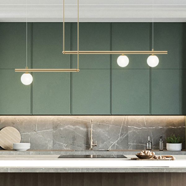 Globe Island Chandelier Lights Modern White Glass Pendant Lighting for Restaurant