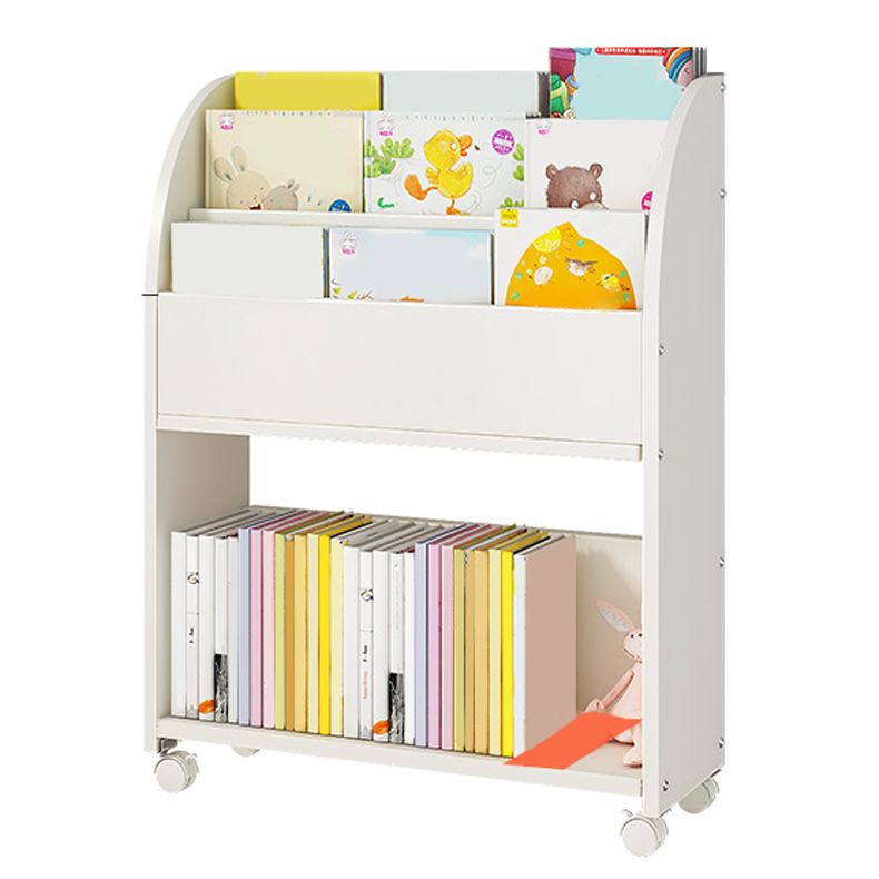 Contemporary Ladder Bookcase Manufactured Wood Bookshelf with Caster Wheels