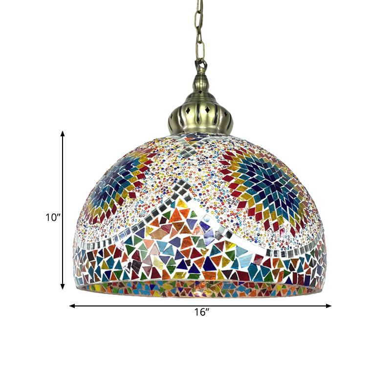 Dome Stained Art Glass Pendant Light Traditional 1 Head Living Room Hanging Ceiling Light in Blue/Green
