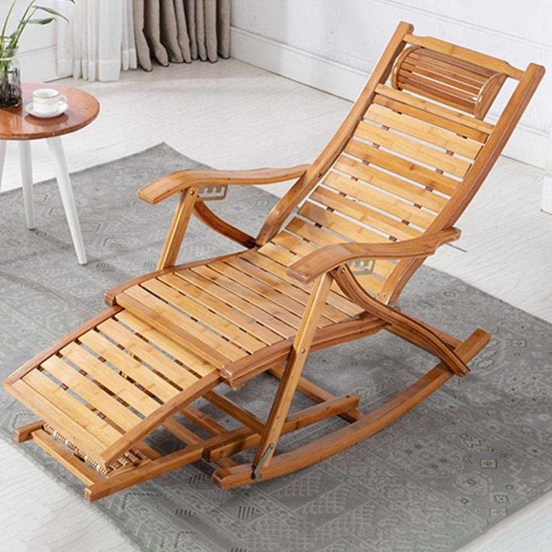 Brown Modern Rocker Chair Wood Reclining Rocking Chair with Tufted