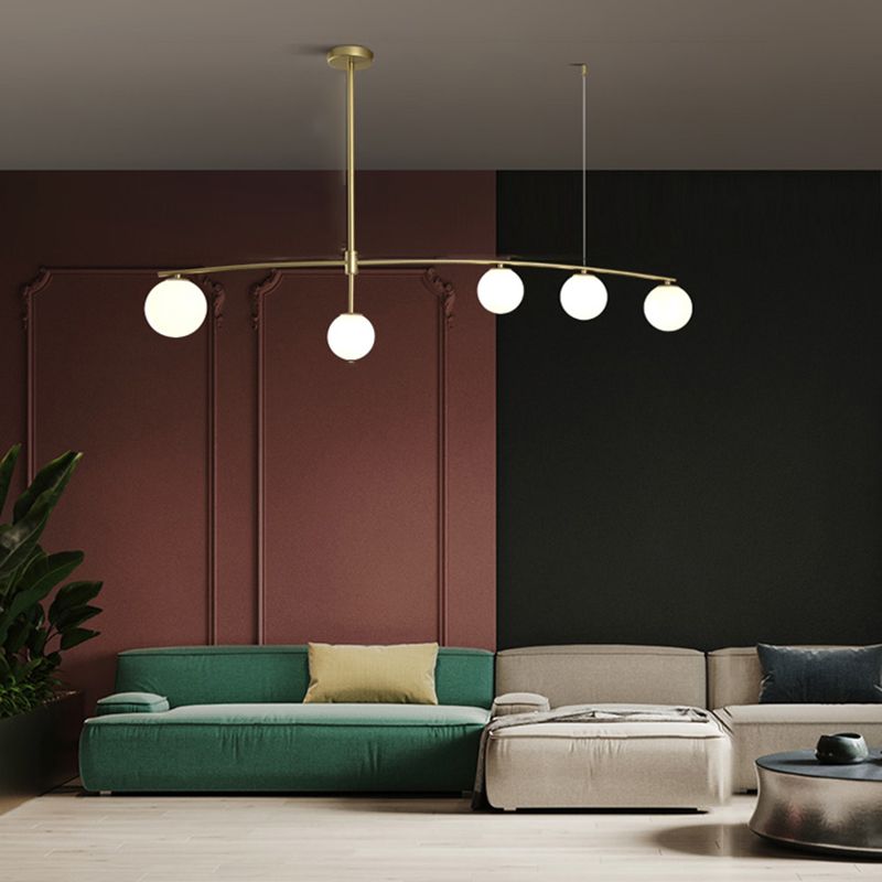 Modern Metal Island Light Fixture Multi-Head Restaurant Hanging Lamp with Glass Shade