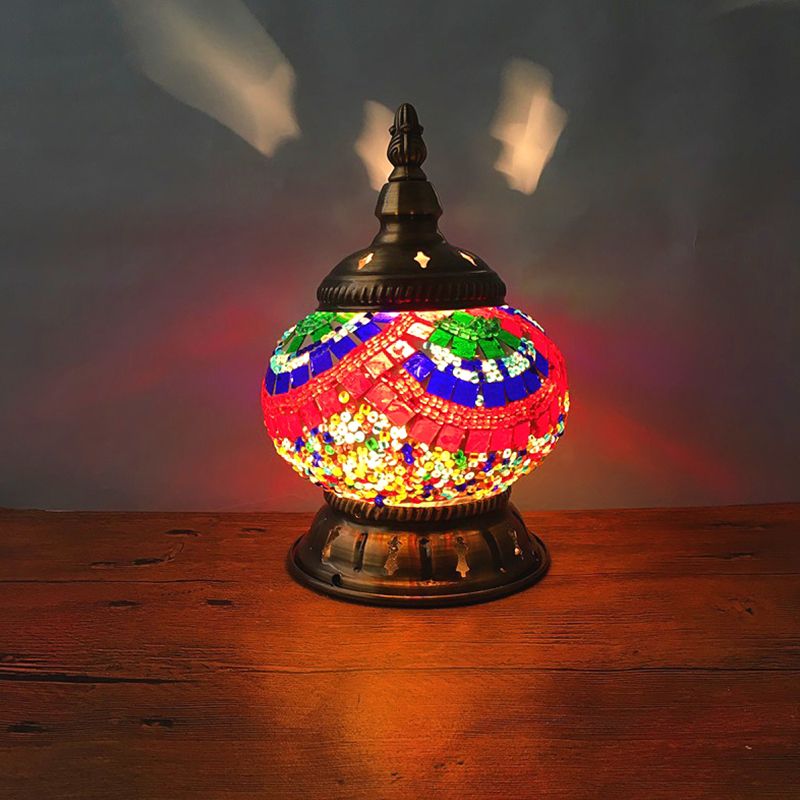1 hoofdbol tafellamp traditioneel rood/oranje/lichtblauw gekleurd klassen nachtkastje lamp voor slaapkamer