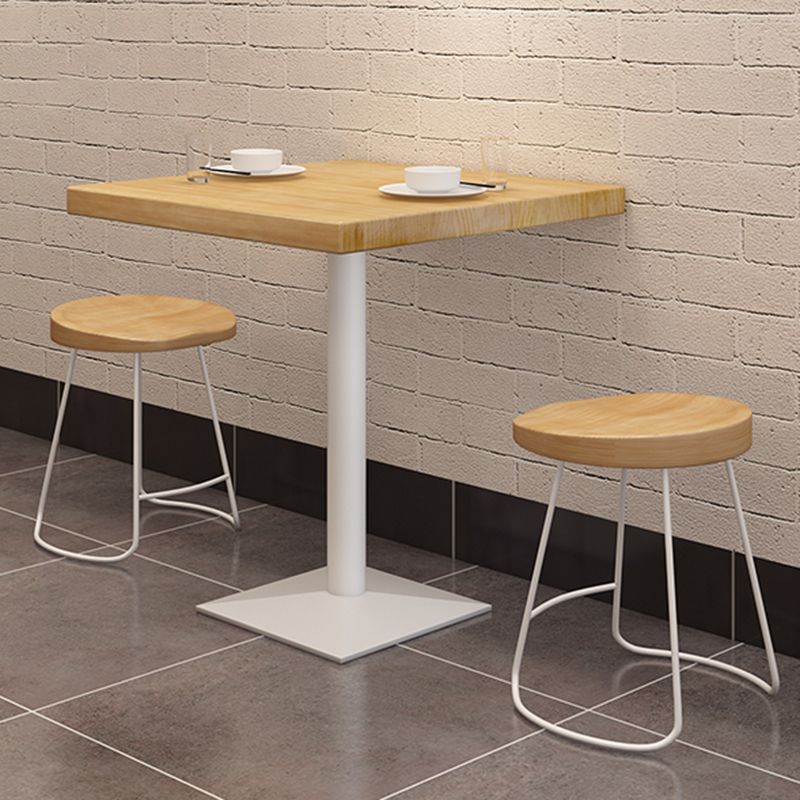 Metal Industrial Square Dining Table Pine Solid Wood Top Table with Pedestal Base