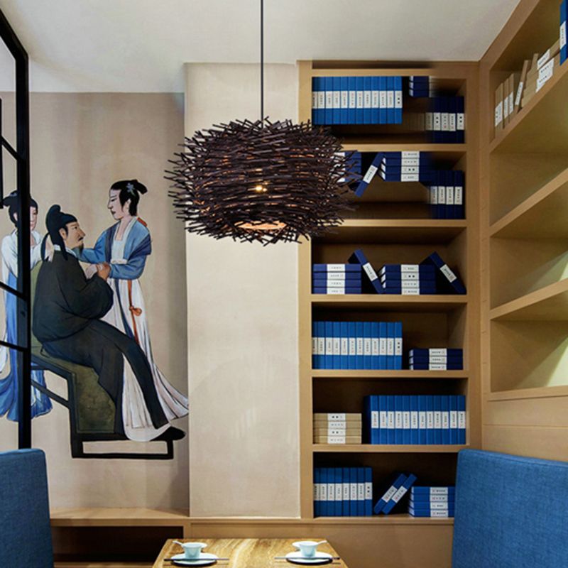 Bird's Nest Hanging Light Kit 1-Licht Bambus Asien Anhänger Licht für Esszimmer
