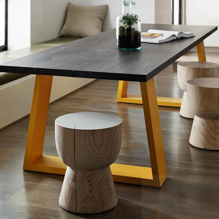 Metal Industrial Rectangle Indoor Table Pine Wood Top Table with Sled Base