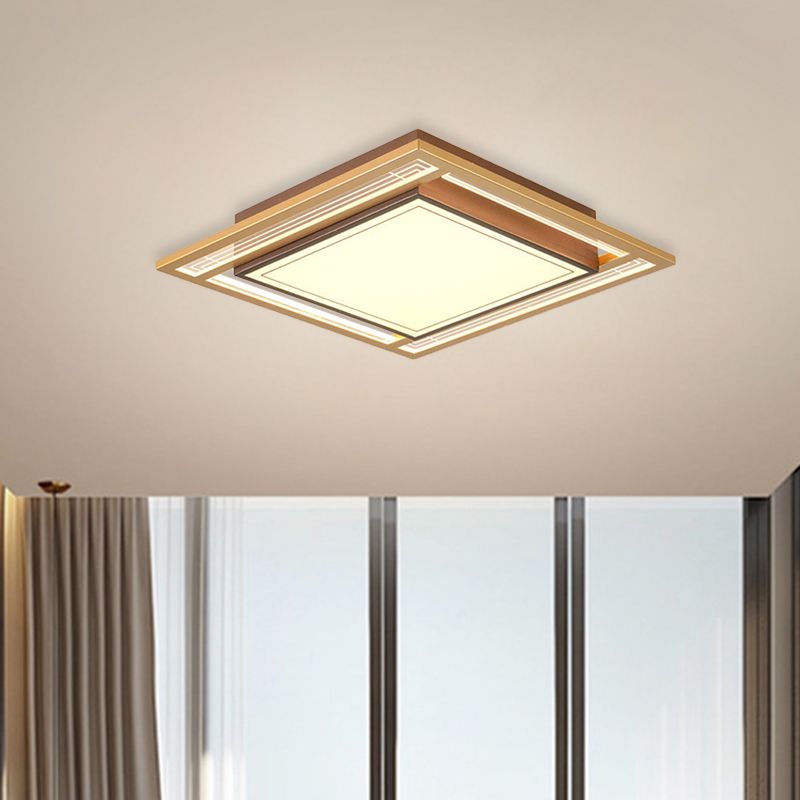 Brown Square/Rectangle Flush Mount Modernist LED Metallic Flush Ceiling Light Fixture, 21"/39" Length