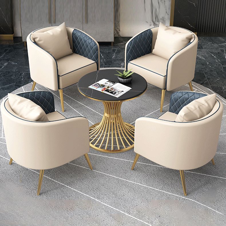 1/5 Pcs Metal Glam Style Dining Room Set with Round Table and Pedestal Base Dining Set