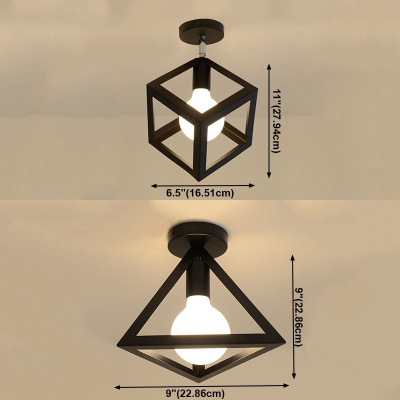Industrial Flush Light Fixtures Geometric Iron 1 Light Flush Mount Lamps in Black
