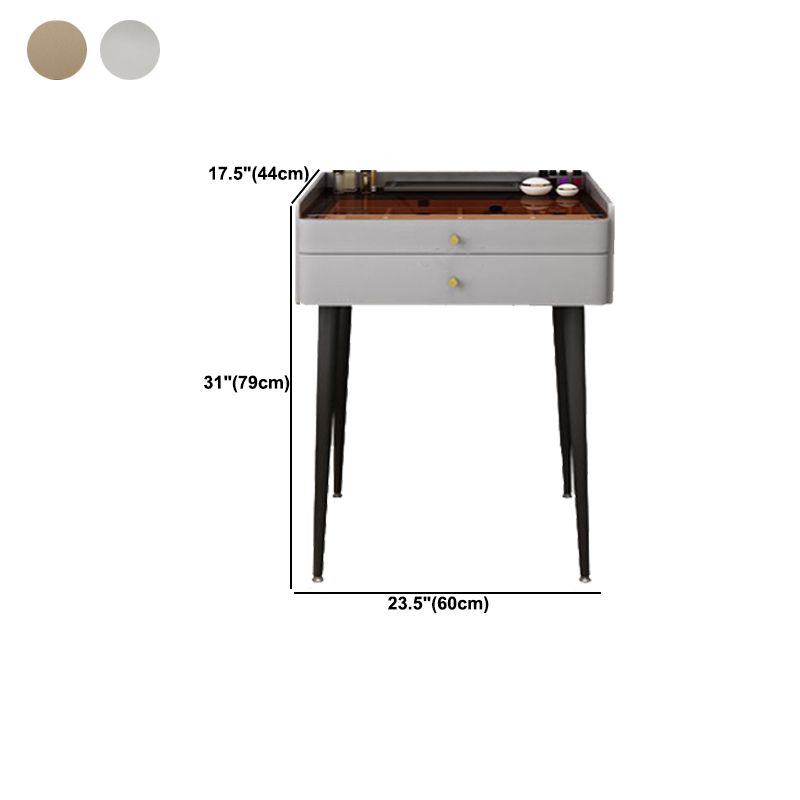 2 Storage Drawers Vanity Set Glass Top Jewelry Dressing Table with Padded Stool
