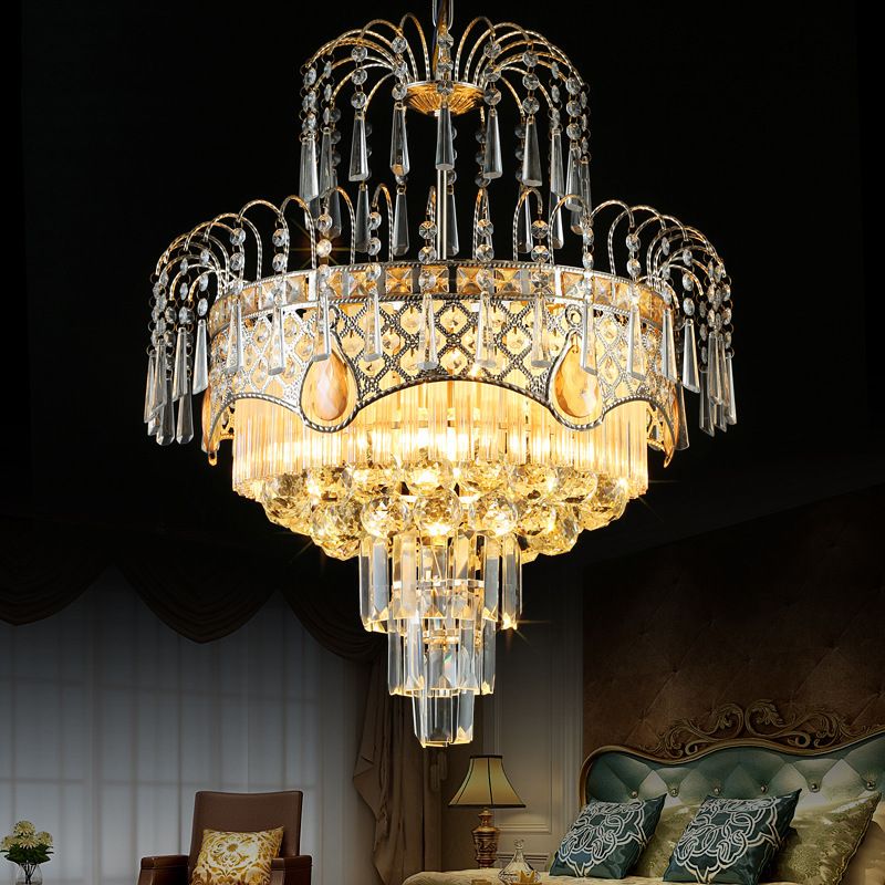 Modern 3/5 Lights Chandelier Light with Crystal Shade Gold Tiered Ceiling Light for Dining Room, 18"/19.5" Wide