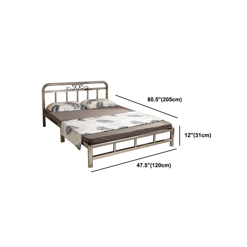 Silver Modern Steel Bed Rectangular Minimalist Bed with Metal Legs