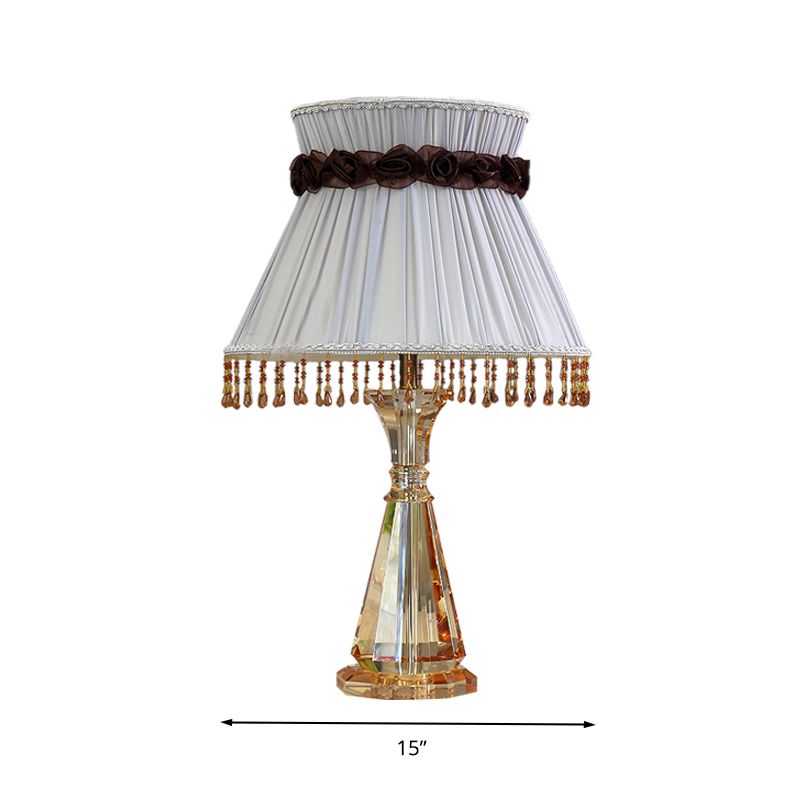 Luce notturna del tessuto cono largo 14 "/15" tradizionale comodino da letto a letto singolo in grigio con accento di cristallo