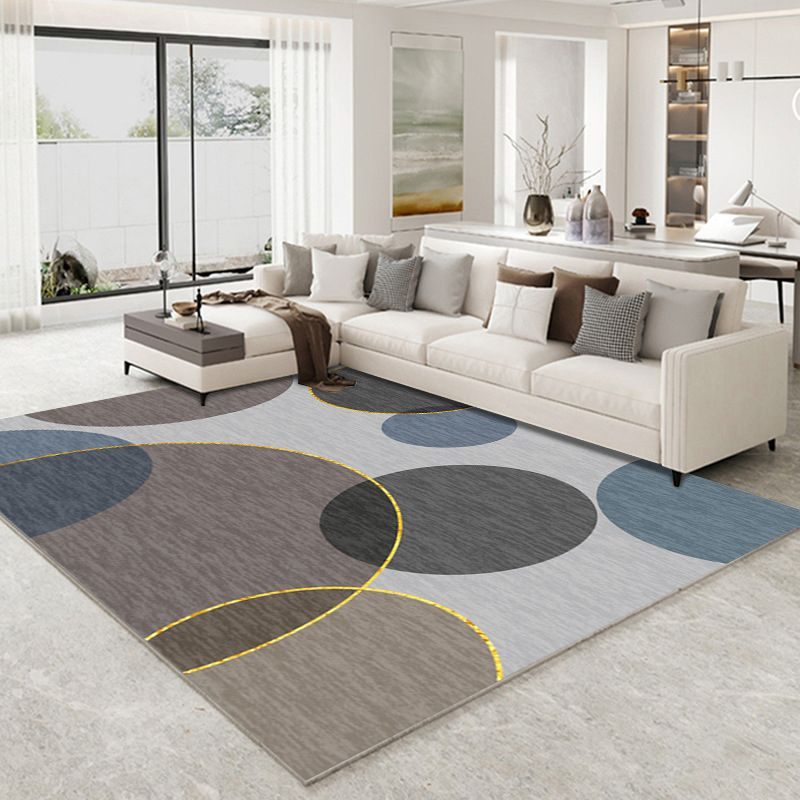Dark Gray Modern Rug Polyester Moon Indoor Rug Non-Slip Backing Rug for Living Room