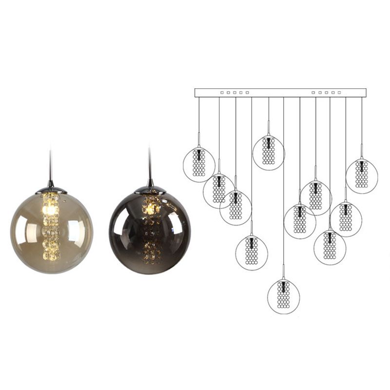 Round Shaded Staircase LED Hanging Lighting Glass Minimalist Multi Light Pendant