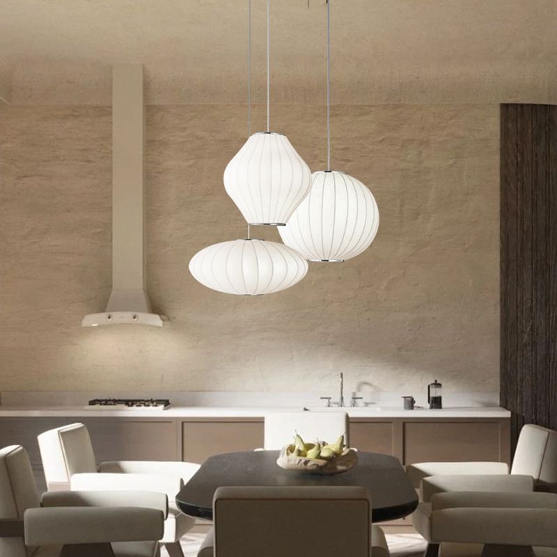 1-Light Fabric Hanging Ceiling Lights Modern Style White Ceiling Pendant Lighting