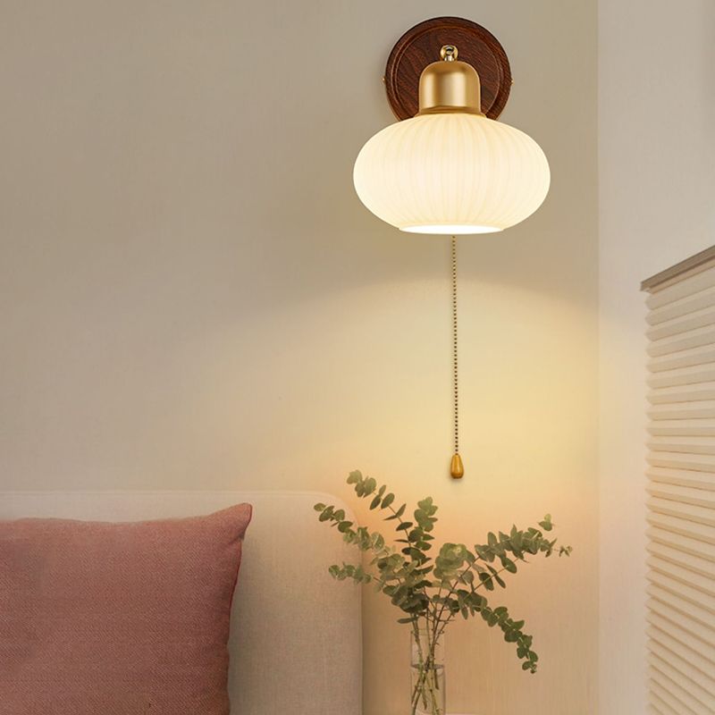 Nordic Style Wall Light Round Shape Wall Lamp with Glass Shade for Bedroom