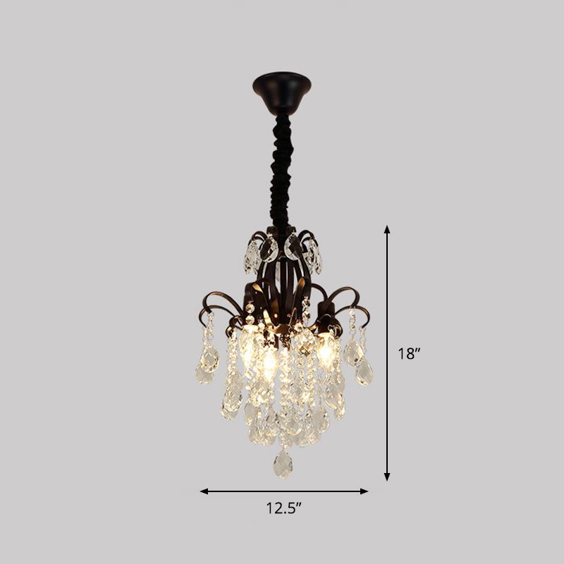 Zwarte afwerking Candelabra Hangende kroonluchter Modernistische 3 koppen Crystal Drop Pendulum Light