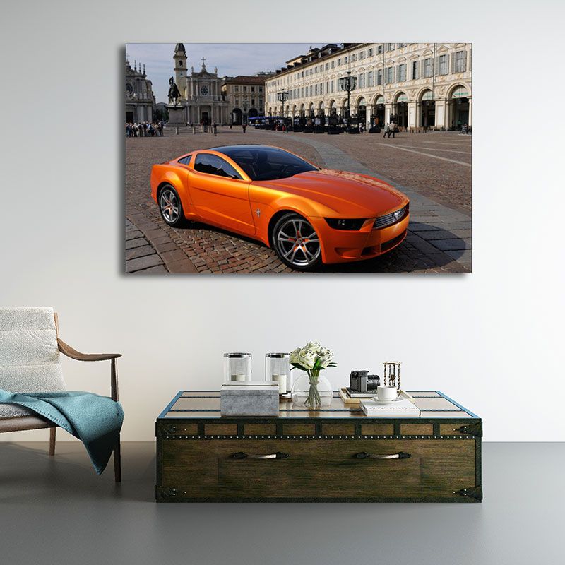 Moderne jongenskunstprint met sportwagenpatroon, felle kleur wanddecoratie voor slaapkamer