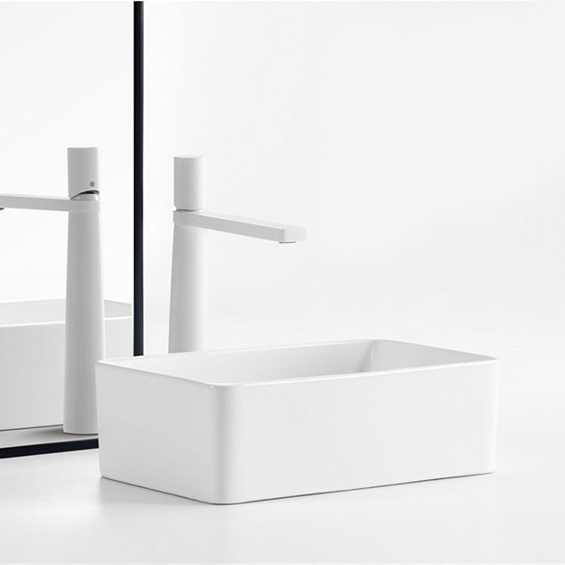 Modern Vessel Bathroom Sink Square Porcelain with Pop-Up Drain Wash Stand