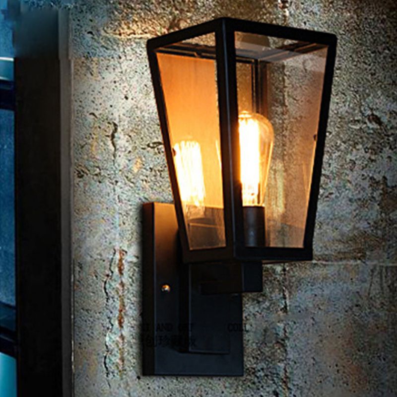 Trapezoid Wall Mounted Light Fixture Wall Light Lamp Sconce Glass 1-Light Lighting Sconce in Black