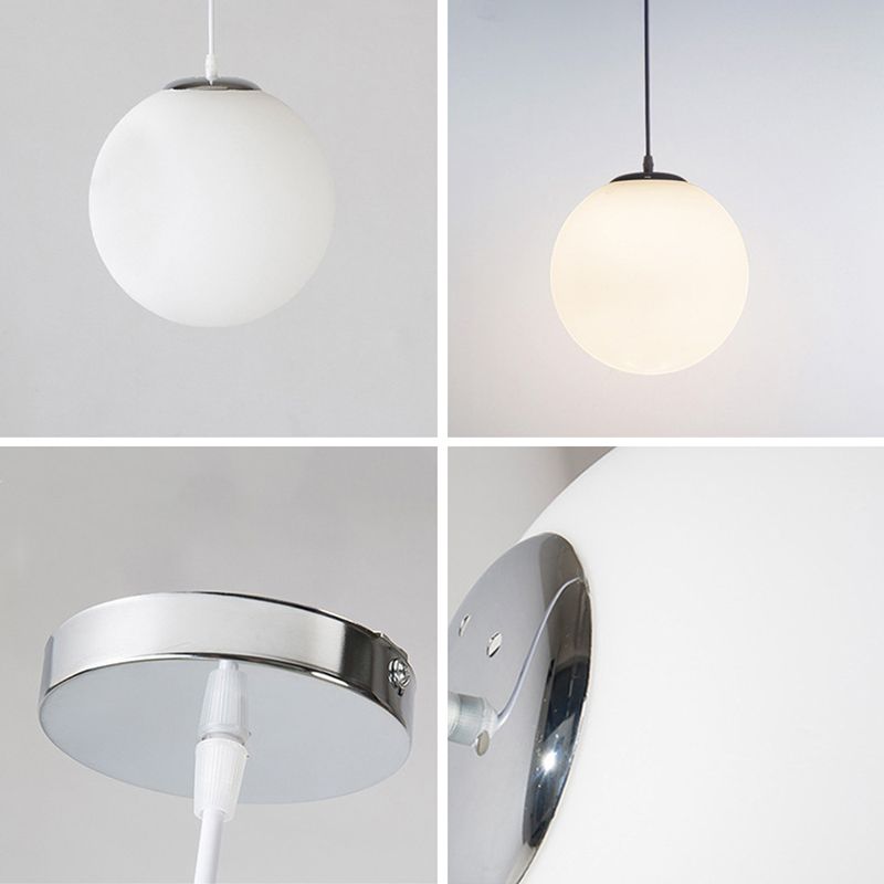 Glass Globe Pendant Light Fixture Contemporary Style Hanging Light Fixture in White