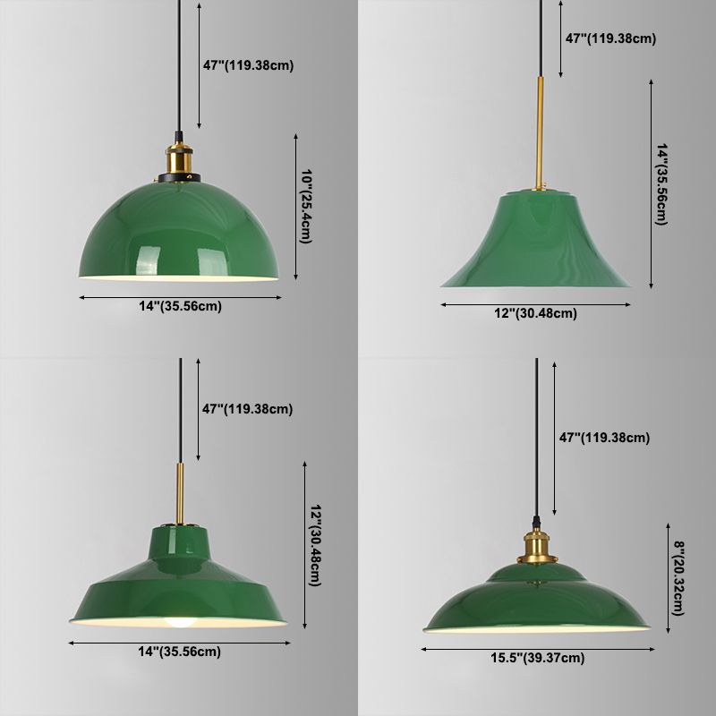 1-Light Industrial Pendant Lighting Fixtures Green Wrought Iron Ceiling Pendant