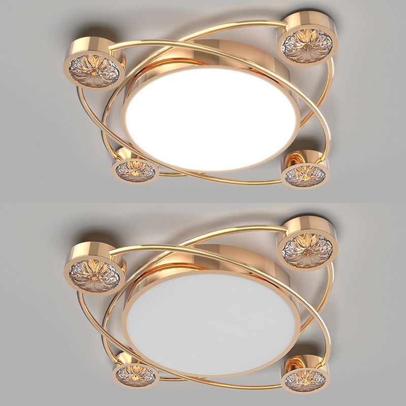 Bédroom Ceiling Fixture Lumière Simplicité Or Crystal LED Flush Mount avec Geometric Acrylic Shade