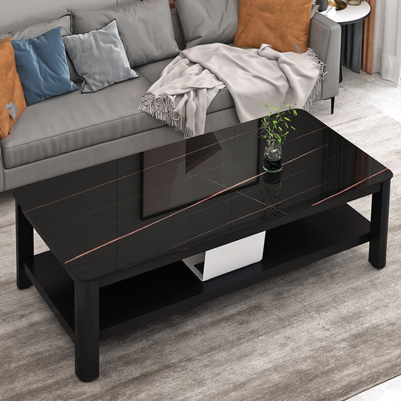 Contemporary Glossy Accent Table Rectangular Coffee Table with Shelf