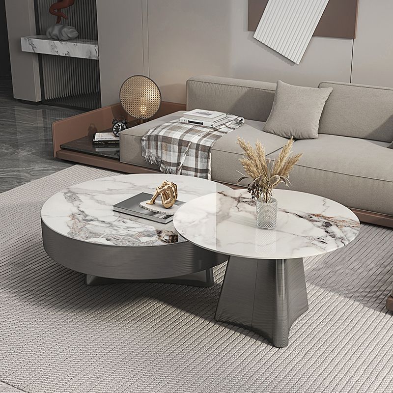 Round Slate Coffee Cocktail Table Pedestal Coffee or End Table with Storage