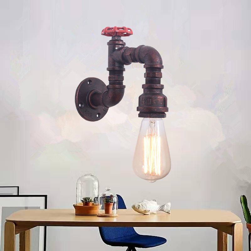 1-Light Industrial Wrought Iron Wall Sconce Pipe and Gauge Wall Light Lamp for Dining Room