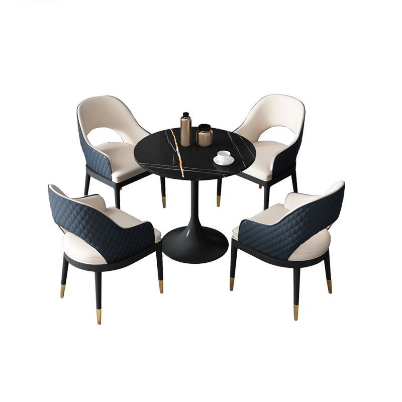 Glam Style Sintered Stone Black Dining Room Set with Round Table Formal Dining Table Furniture