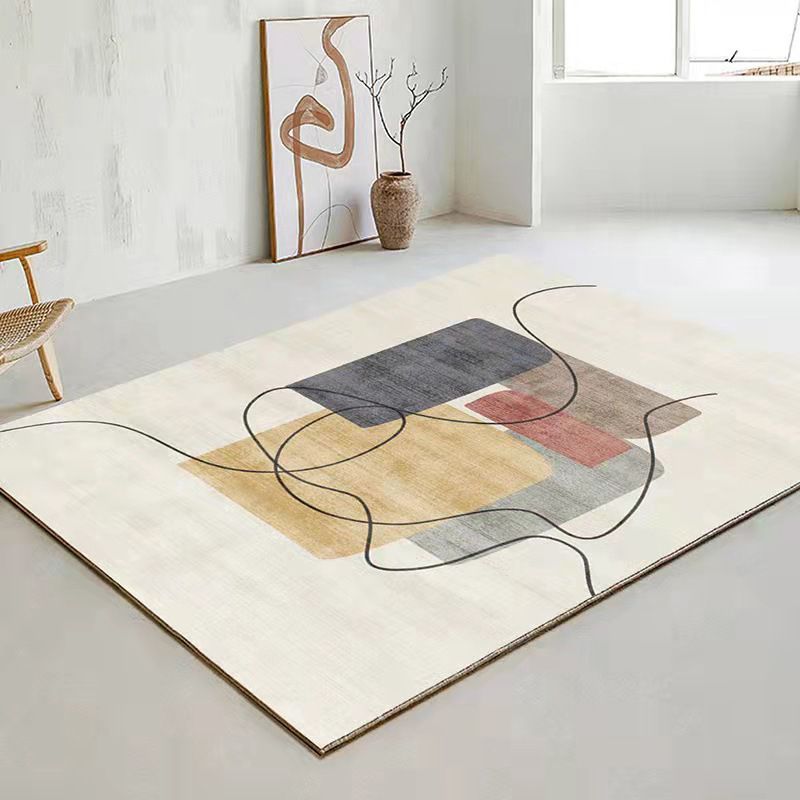 Beige Simplicity Teppich Polyester Linie Teppich Färbung widerstandsfähiger Teppich für Wohnzimmer