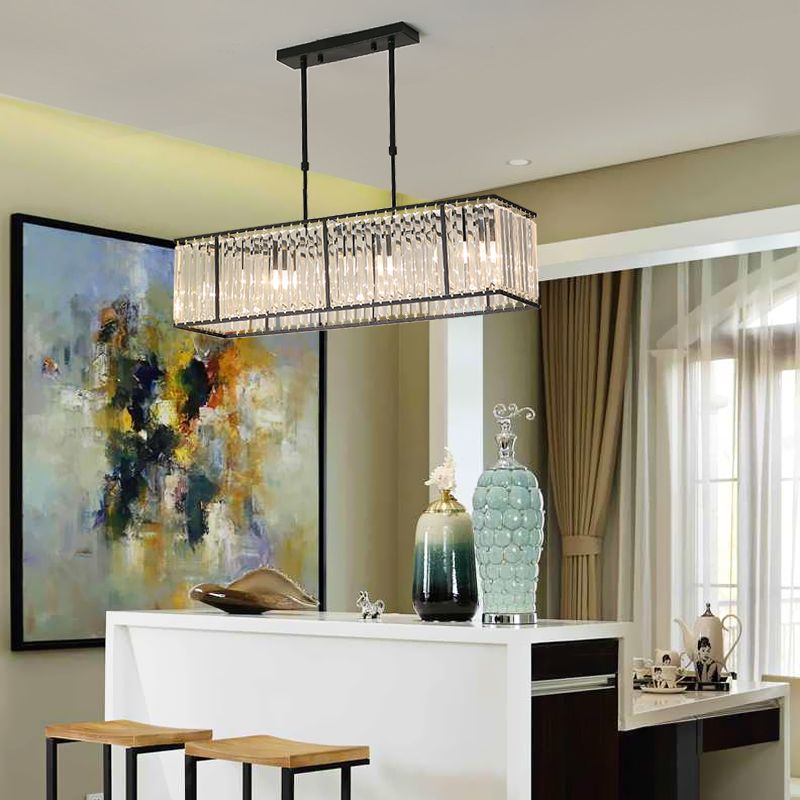 Modern Rectangle Shade Island Pendant Crystal Island Lights for Restaurant