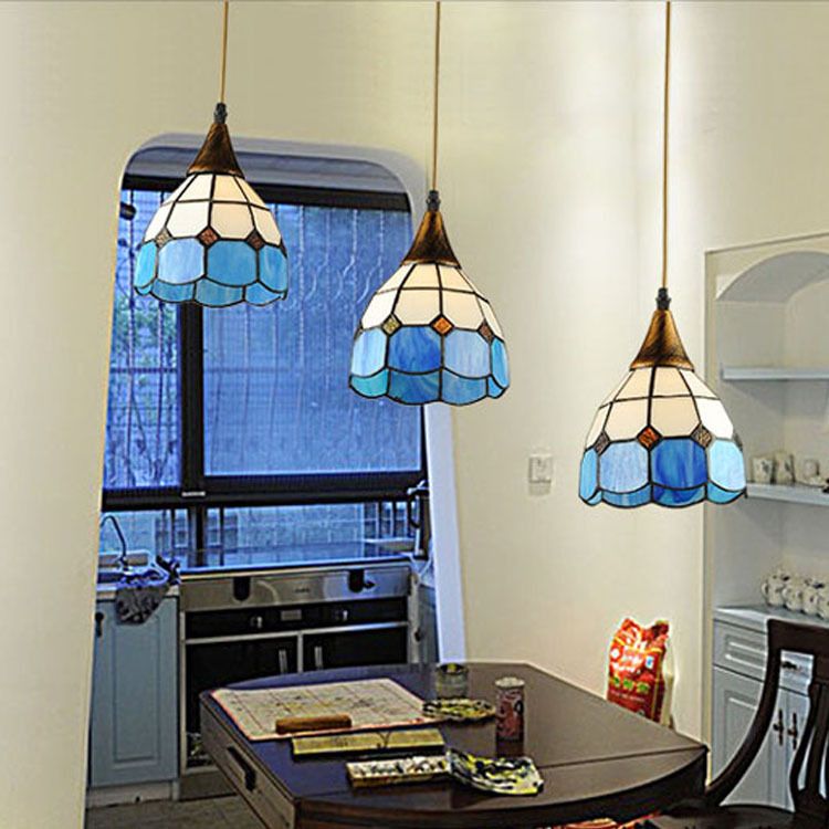 Glass Bowl Shape Hanging Lights Tiffany Style Hanging Mount Fixture for Restaurant