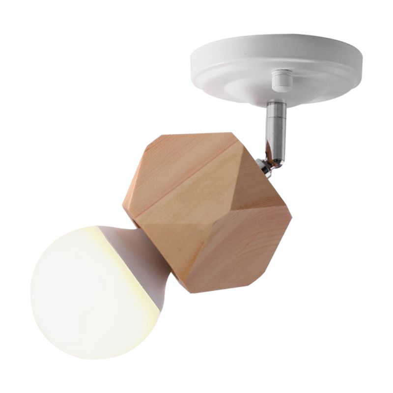 Metal Bare Bulb Semi Flush Ceiling Light Modern 1 Light White Finish Flushmount with Wood Top