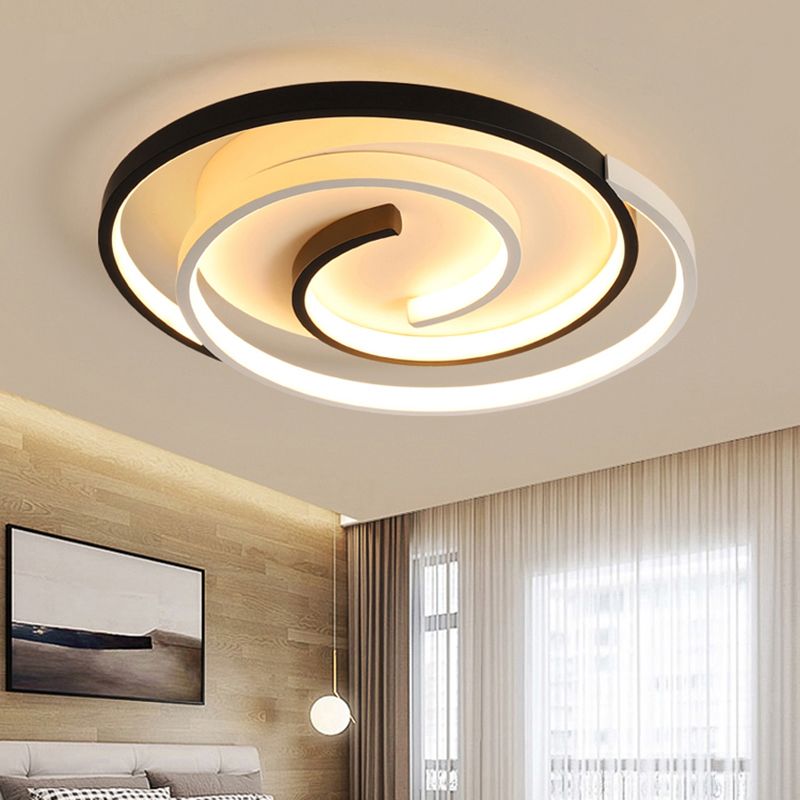 Curved Flush Ceiling Light Contemporary Acrylic Bedroom LED Flush Mount Lighting in Black and White
