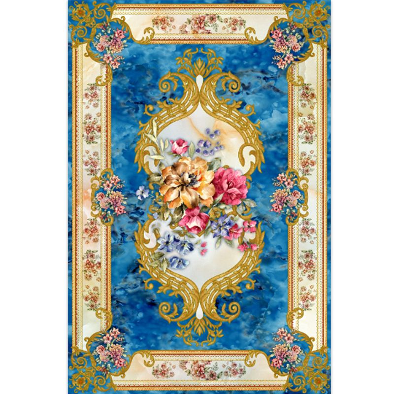Elegant Multi-Color Floral Rug Polyester Traditional Rug Non-Slip Backing Pet Friendly Washable Rug for Home Decoration