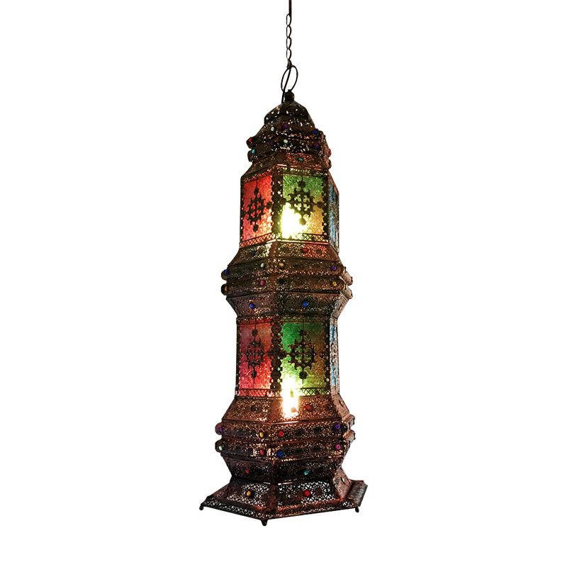 Metallic Copper Pendant Lighting Tower Shape 2-Head Arab Chandelier Lamp for Coffee House