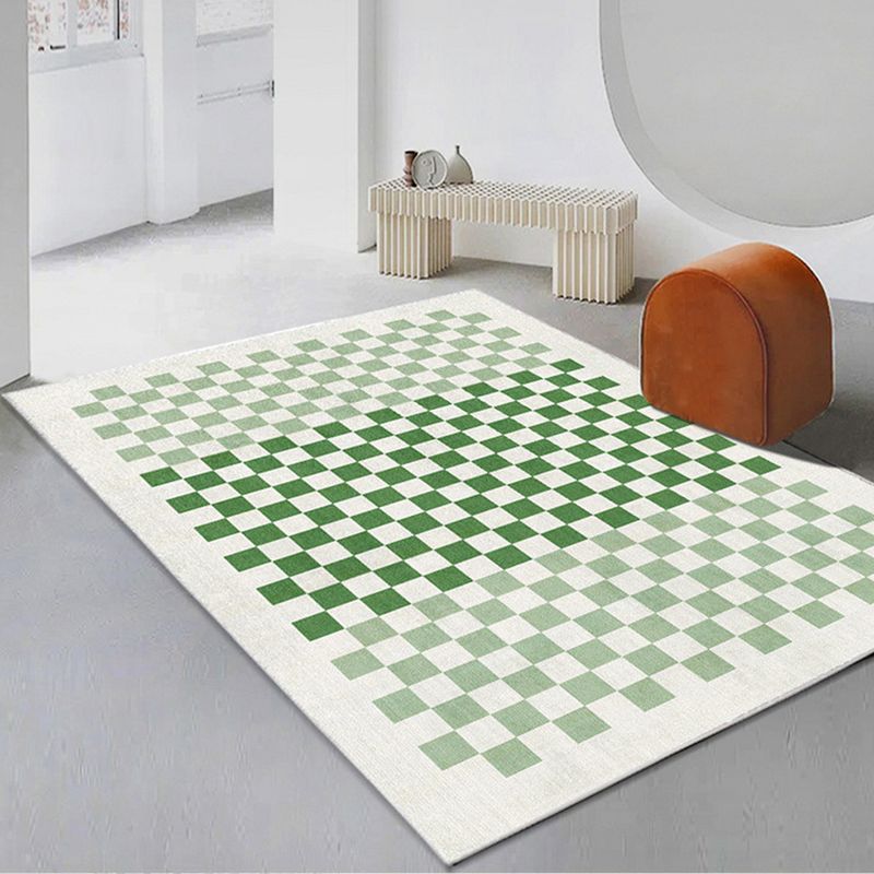 Green Modern Carpet Grid Pattern Polyester Carpet Washable Carpet for Living Room