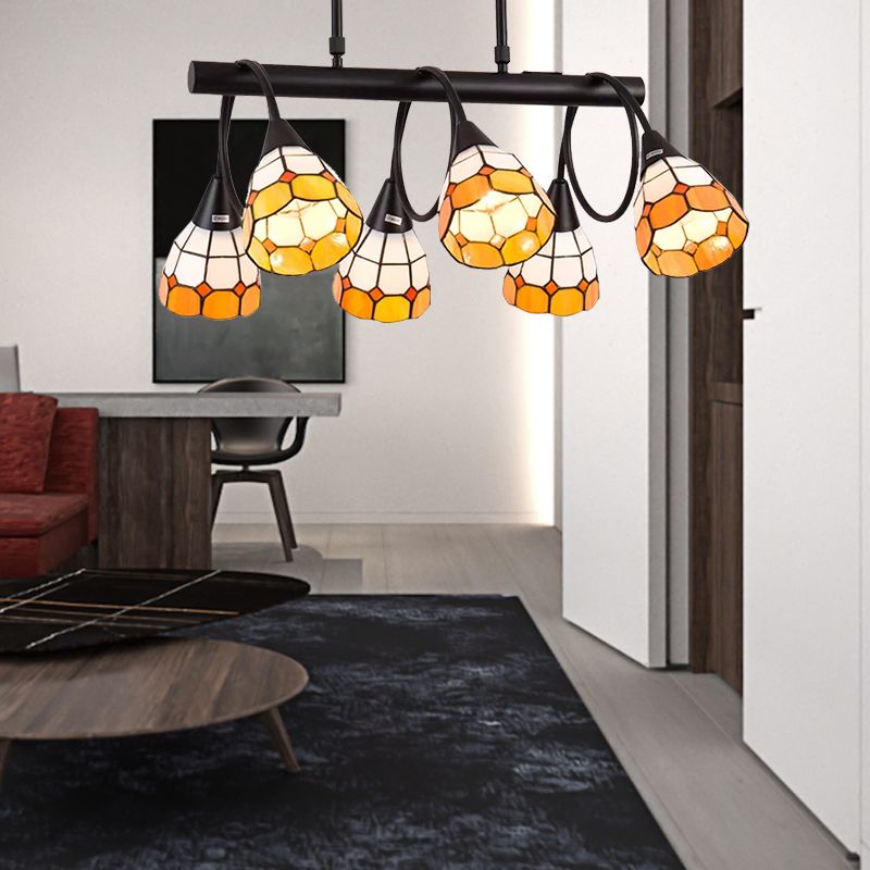6/10 Lights Kitchen Island Lighting Tiffany Stylish Blue/Orange and Yellow Hanging Lamp with Dome Stainless Glass Shade