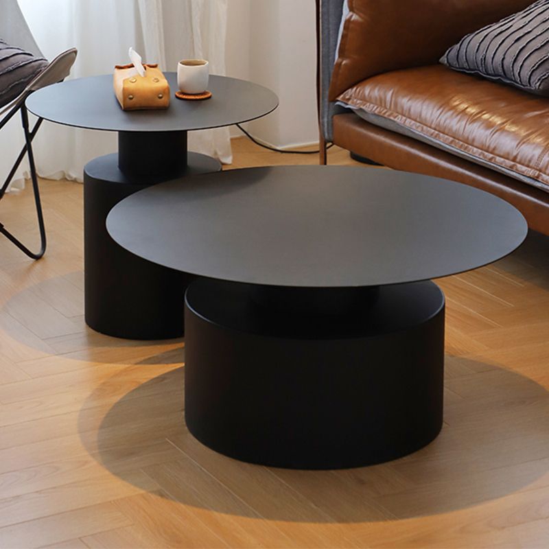 Round Metal Coffee Table Mid-century Modern Pedestal 2-Piece Cocktail Table