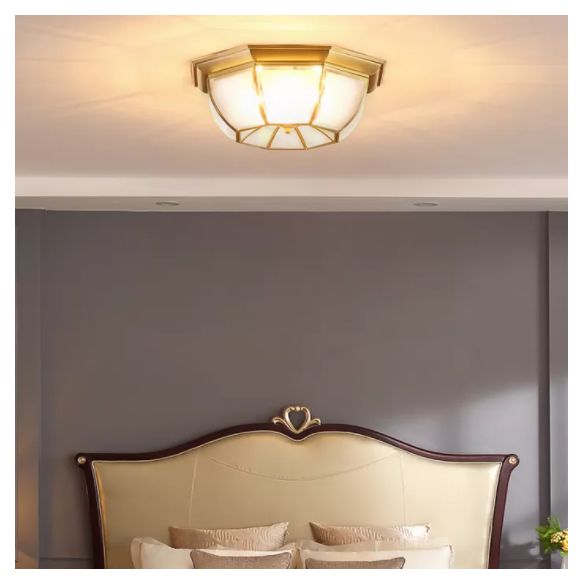 Shaded Living Room Flush Mount Light Fixture Traditional Glass Gold Flushmount Ceiling Lamp