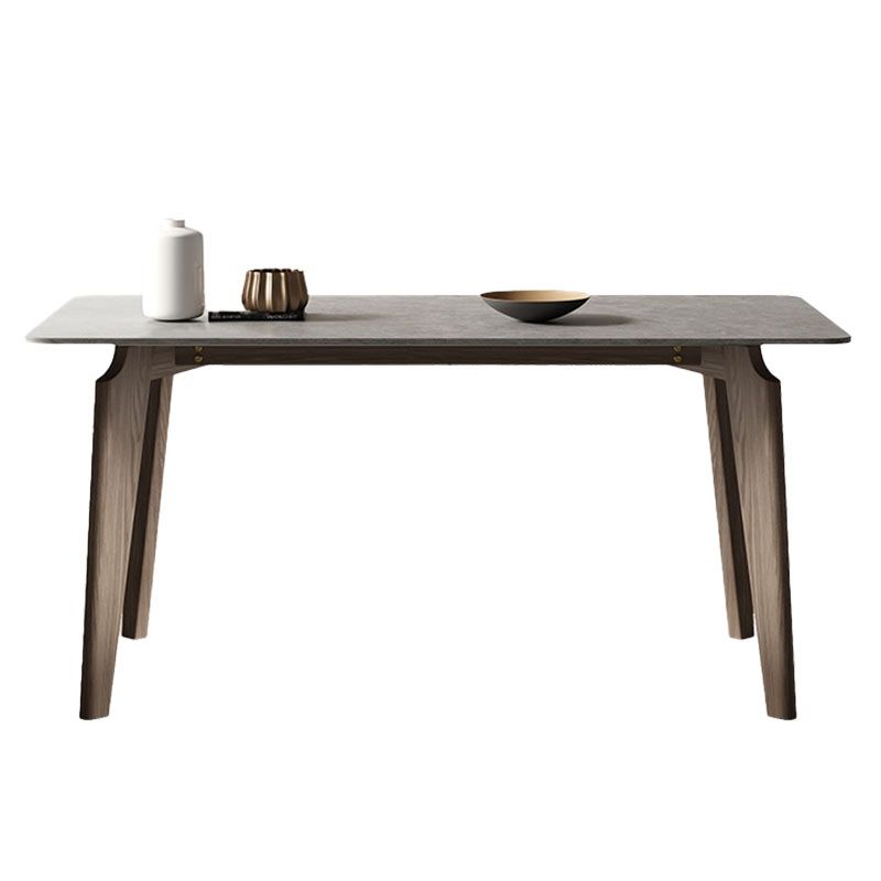 Retro Modern Grey Top Table Solid Wood 4 Legs Dining Room Table