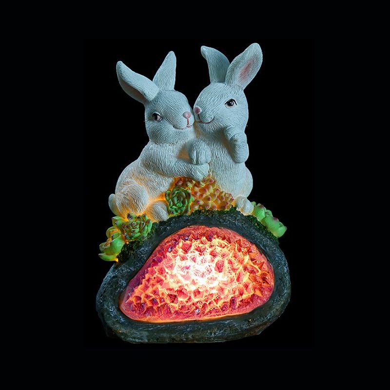 White Rabbit Solar Path Lighting Ideas Cartoon LED Resin Table Lamp for Courtyard