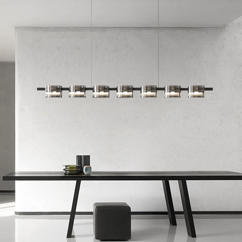 Unique Shape Hanging Lamp Modern Glass Island Lights in Black Finish