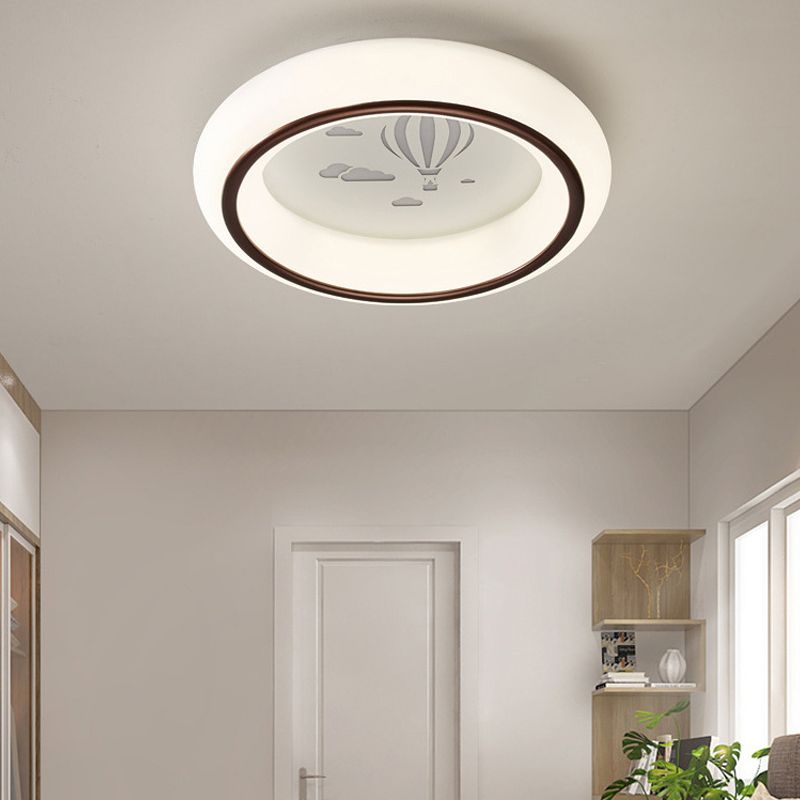 Circular Flush Mount Ceiling Light Nordic Acrylic White LED Flushmount with Elk/Star/Hot Air Balloon Pattern